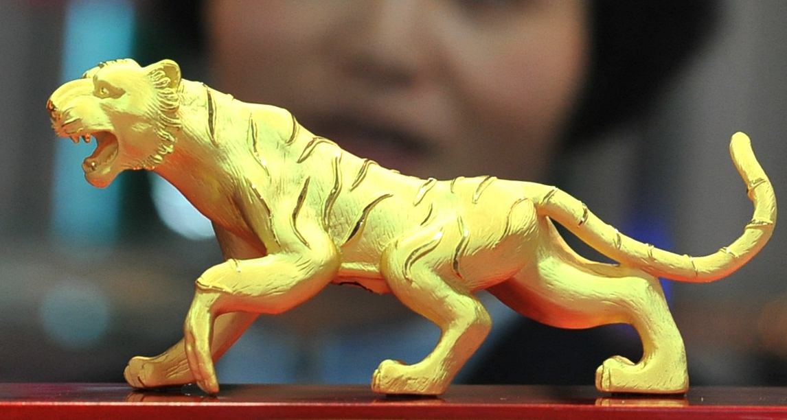 Gold tiger sculptures on sale