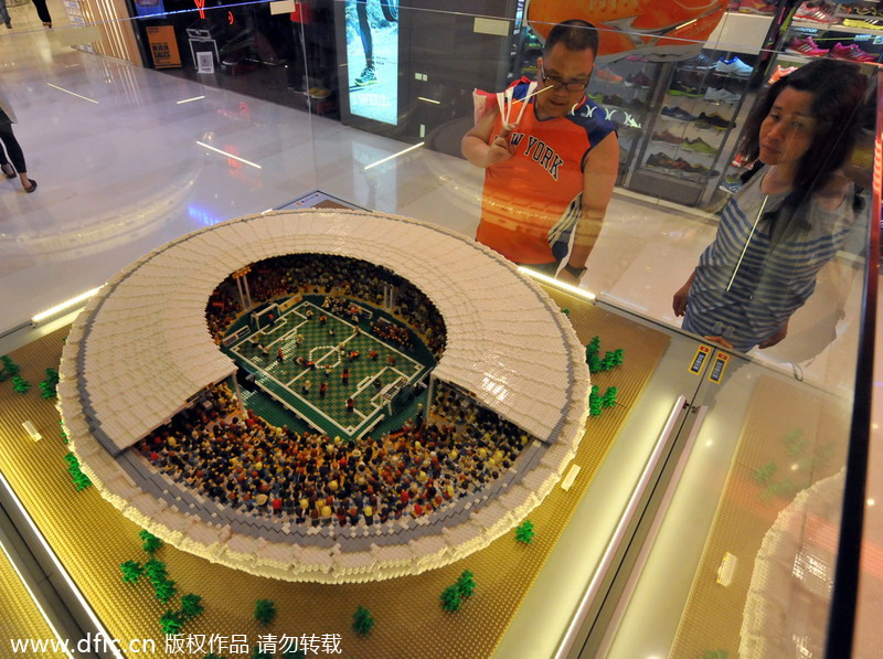 Lego World Cup stadiums displayed in Hong Kong