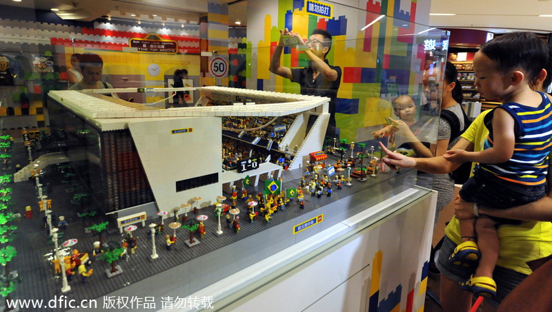 Lego World Cup stadiums displayed in Hong Kong