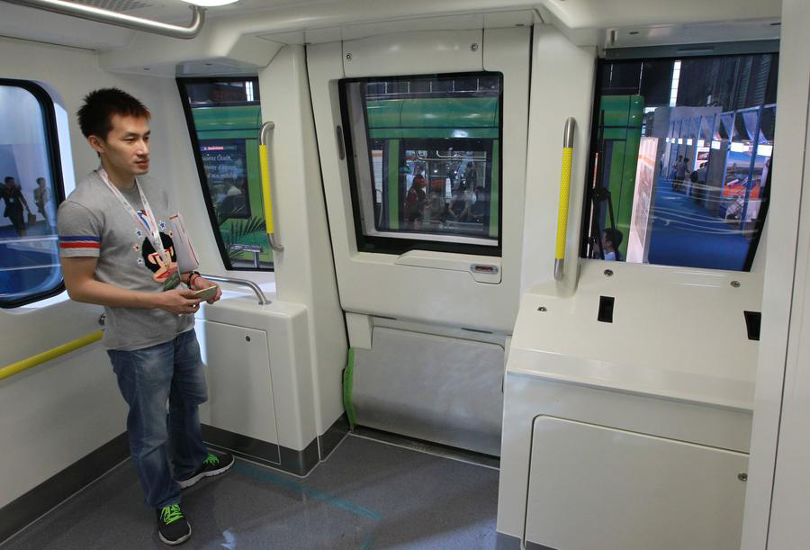 China's first driverless subway train on exhibition