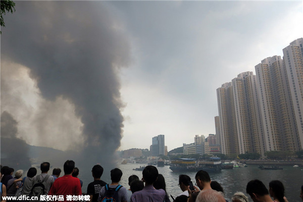 Huge fire sweeps through vessels in Hong Kong's Victoria Harbour