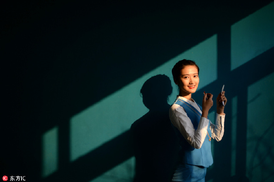 Stewardess students prepare for flight attendant exams