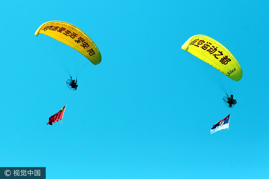 Aerobatics aircraft perform at air show in Henan