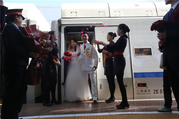 Fairy-tale ride: Couple takes train to wedding