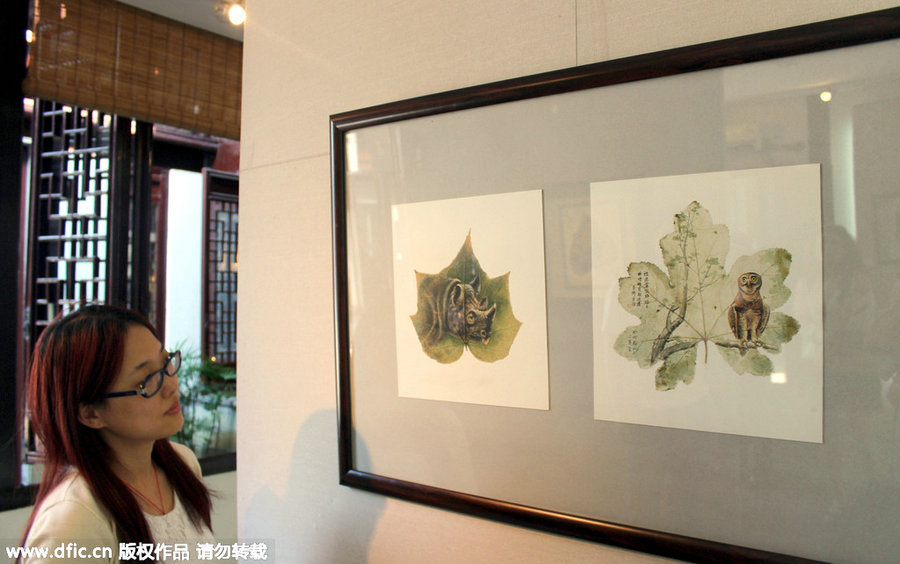 Leaf paintings go on display in Suzhou