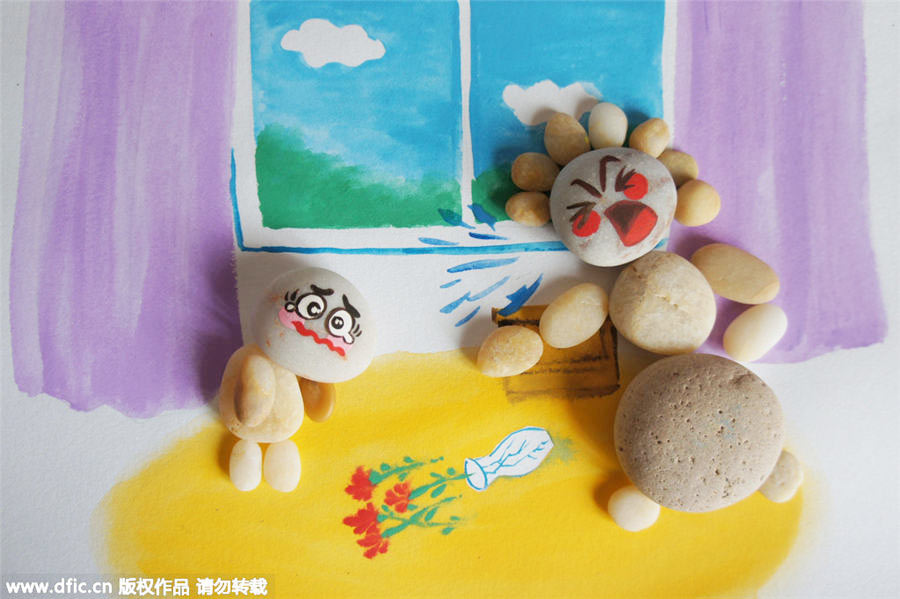 Painted stones turn into comic scenes