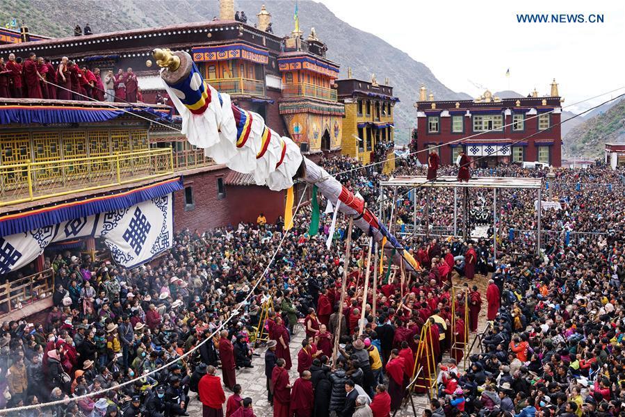 Buddhism followers attend religious service in Tibet