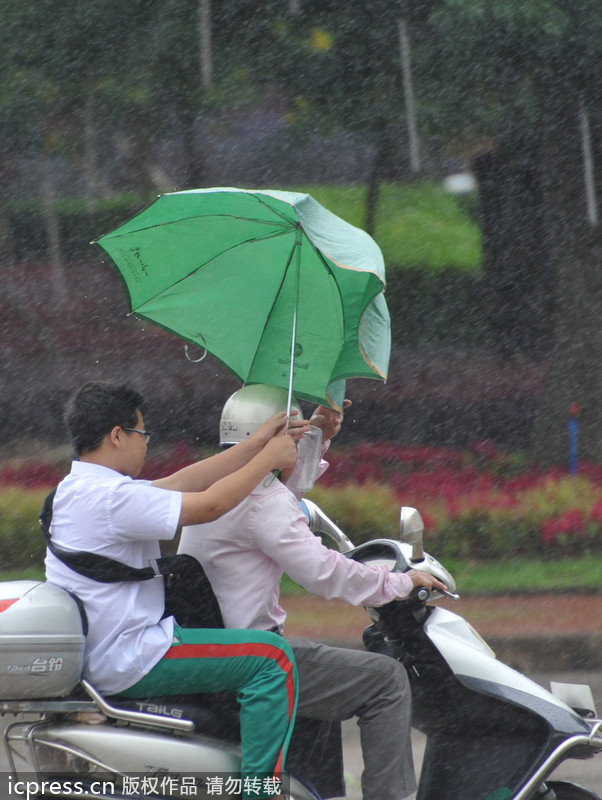 臺風“百合”逼近海南 瓊海市民躲雨避風各有高招