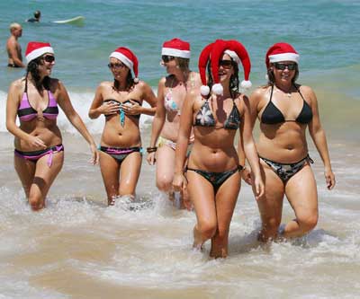 Celebrating Christmas Day at beach