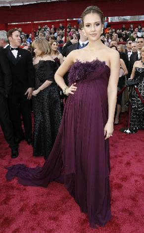 Jessica Alba arrives at the 80th annual Academy Awards