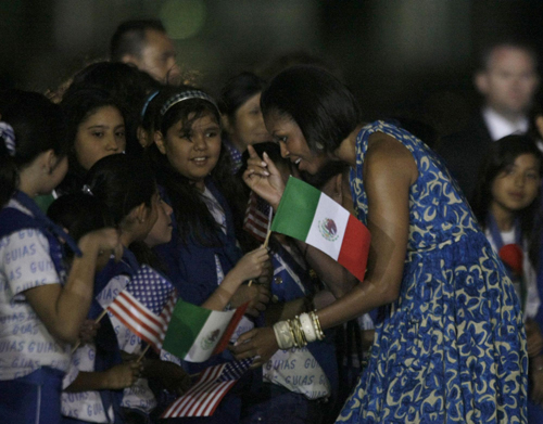 Michelle Obama arrives at Benito Juarez International Airport in Mexico City