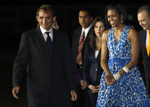 Michelle Obama arrives at Benito Juarez International Airport in Mexico City