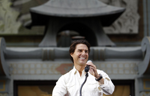 Actors Nicolas Cage and Tom Cruise attend hand and footprints ceremony for producer Jerry Bruckheimer