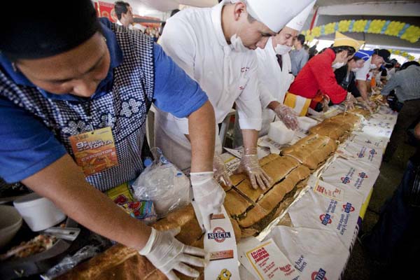 Giant sandwich made in 'Torta Fair', Mexico City