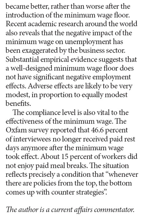 Negative side of minimum wage legislation is exaggerated