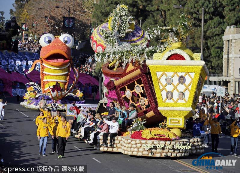 美國加州玫瑰花車游行迎馬年 中國元素花車獲獎