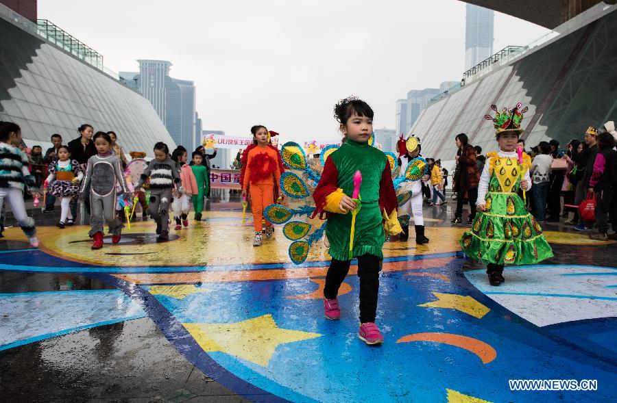 Children perform during China fairy tale festival in Shenzhen