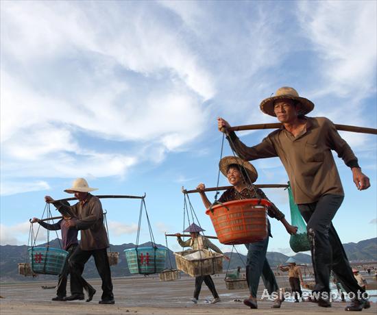 Fishers return from collecting razor clams