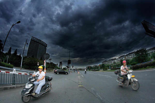 Typhoon brings black skies