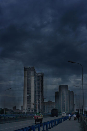 Typhoon brings black skies