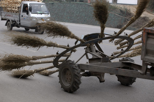 Road cleaner creates dust storm