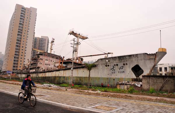 Stranded giant ship