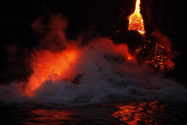 Lava oozes into ocean in Hawaii