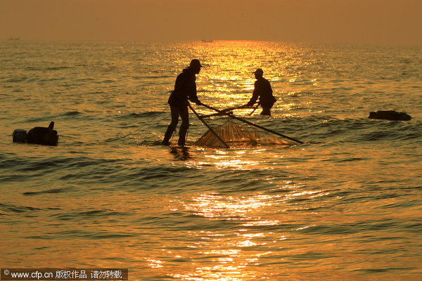 Fisherman stilted against power of the sea