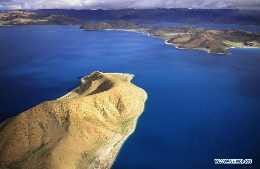 Aerial view of Yamzho Yumco Lake in Tibet