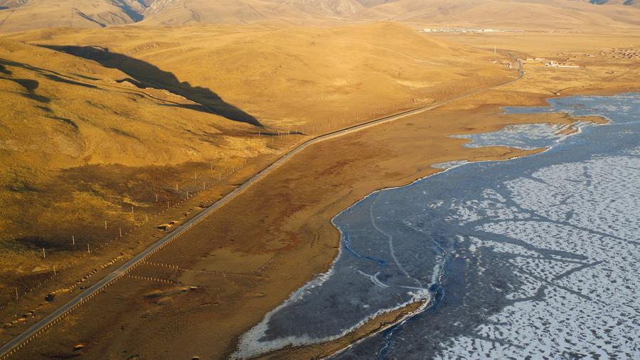 Aerial photos of wetlands in Northwest China's Gansu