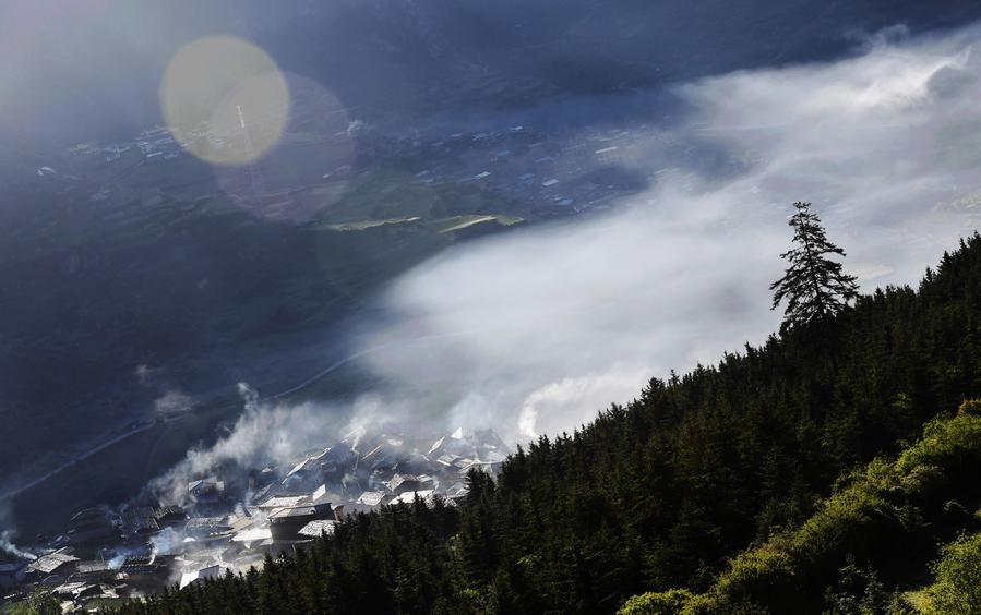 Scenery of Zhagana mountains featuring Tibetan-style villages