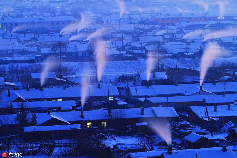 Amazing village snow scenery in NE China