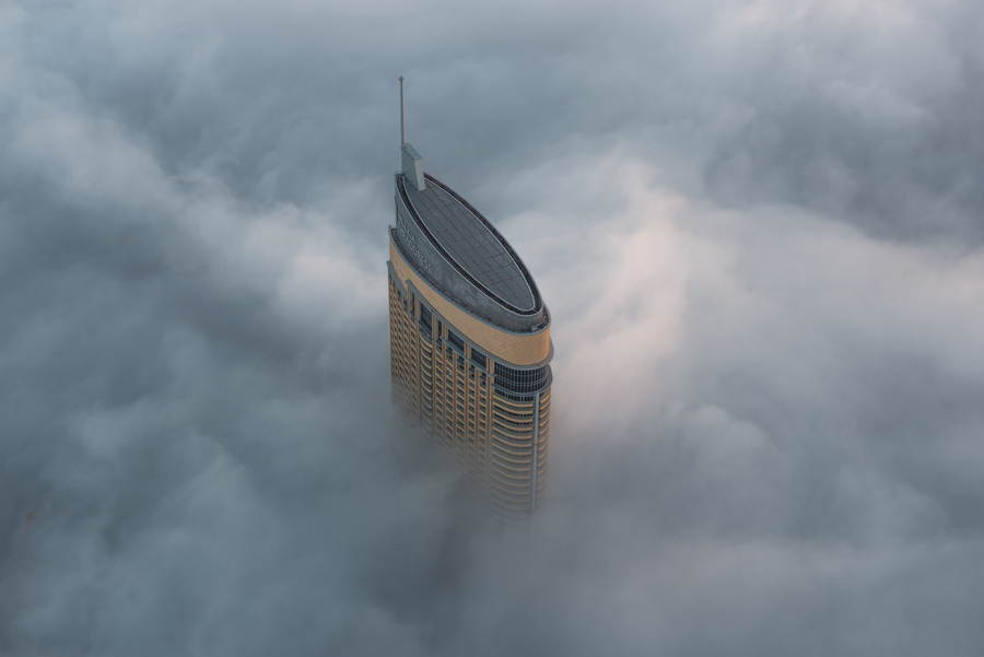 Skyscrapers soar above the clouds in Dubai